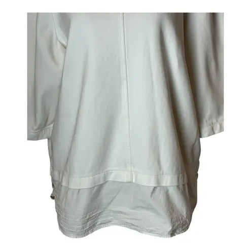 COS Shirt Women Large White Cotton Half Sleeve Mixed Fabric Shirttail Hem Top