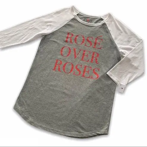 Modern Lux Rose Over Roses Graphic Tee Raglan Sleeves T-Shirt Medium