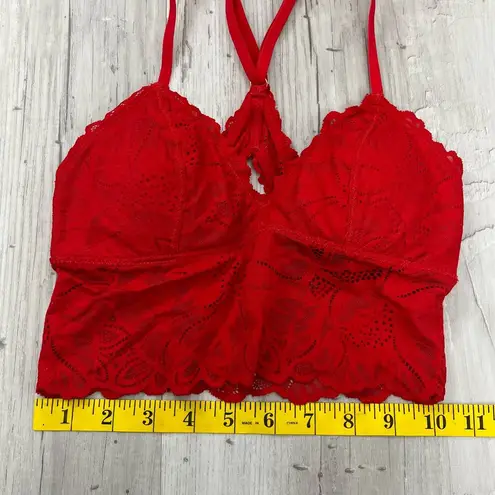 Aerie  Red Floral Lace Racerback Peep Hole Lined Bralette XS