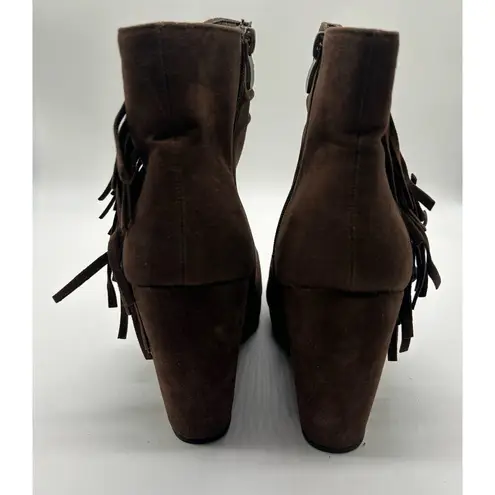 Nature Breeze Boots Womens 8.5 Brown Suede Fringe Side Zip Ankle Boots NEW