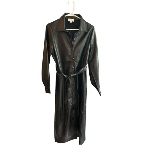 Evereve Women's Black Faux Leather Belted Midi Dress jacket Size M
