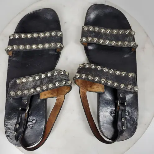 Calleen Cordero Studded Reptile Sandals Womens 9.5 Black Leather Slingback