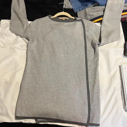 Lineamaglia Open Front Draped Cardigan Contrast Trim Gray Casual Piece