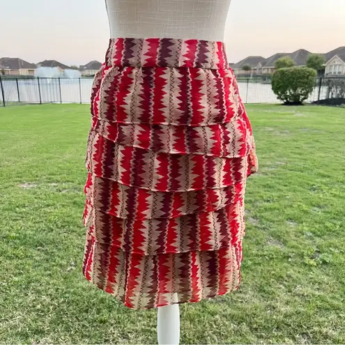 Anna Sui Anthropologie Terrawat tiered red multicolor skirt