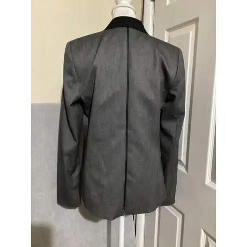 Elie Tahari Blazer Womens 4 Gray Contrast Collar Back Zip Jacket Single Button