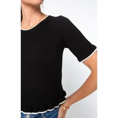 GEORGIE Mixed Stitch Ruffle Pullover Sweater NWT Sz. XS Black