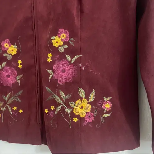 Vtg Courtenay Jacket 8 Burgandy Long Sleeve Floral Embroidered Y2K Zip Shacket Red Size M
