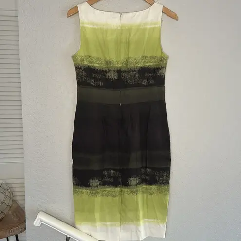 Lafayette 148 Linen Sleeveless Dress Pockets Green Brown Watercolor Artsy Preppy Size 6