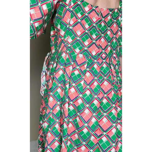 Vintage 70’s Red & Green Geometric Puff Sleeve Party Dress Multiple Size XL