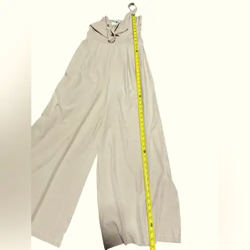 Colombian long beige bodysuit wide leg sleeveless v