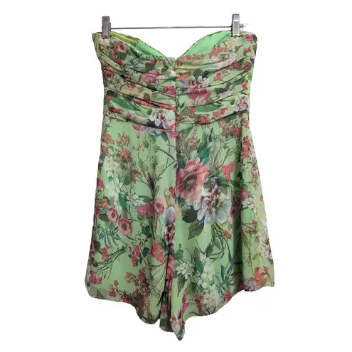 Jay Godfrey Lydia Romper Strapless Green Floral Sweetheart Neckline Chiffon 4