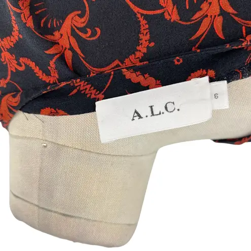 ALC Frank A.L.C. Legend Dress Silk Long Sleeve Paisley Print Rust Black Size 6