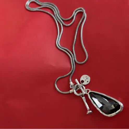 Silver 36" Long Faced Cristal Sweater
Necklace Black