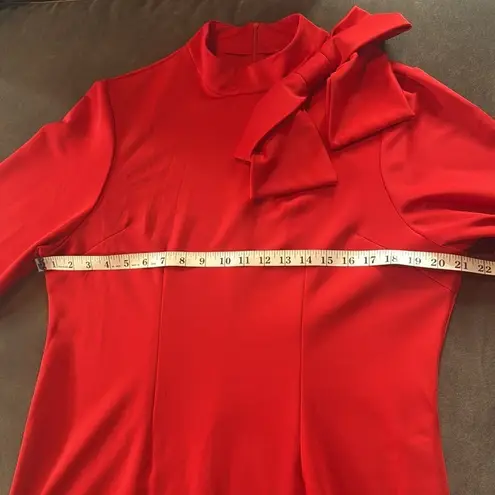 Women’s Red Long Sleeve Midi Dress with Bow Detail Size XL