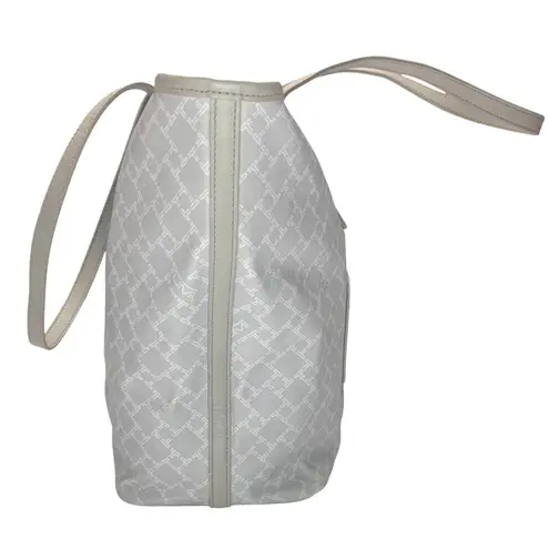 TUMI Everyday Tote Gray Coated Canvas Leather Handles Large Zip Top Travel VGUC