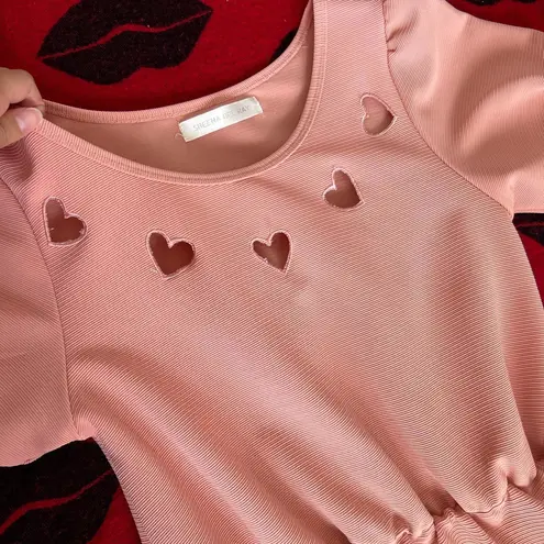 Japan Kawaii Tan Heart Cut Out Dress XS