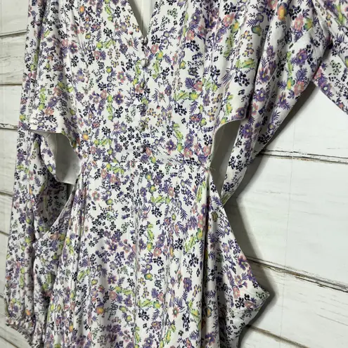 AFRM Revolve Sean Floral Long Sleeve Cutout Mini Dress Plus Size 2XL White