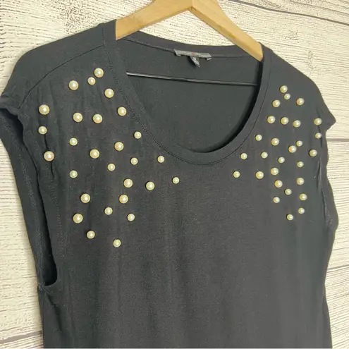 Moa Moa Black Pearl Embellished Casual Top Size Medium