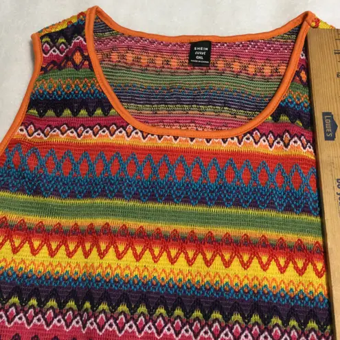 SHEIN Curve Tribal Zigzag Stripe Knit Tank Top Orange Blue Pink Yellow XL Size XXL