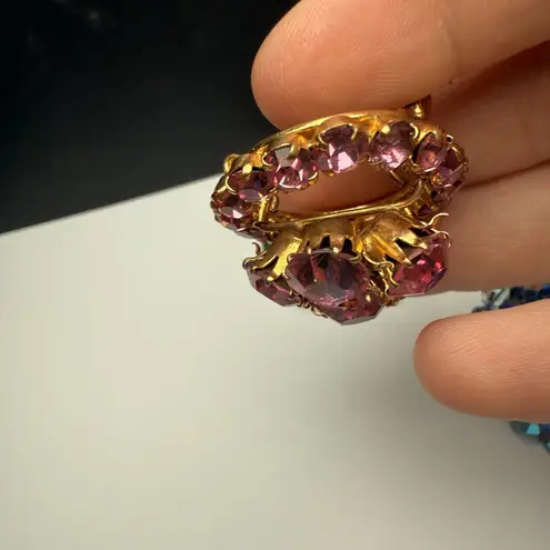 Colorful Rhinestone Brooch Pin Lot Of 3 Vintage