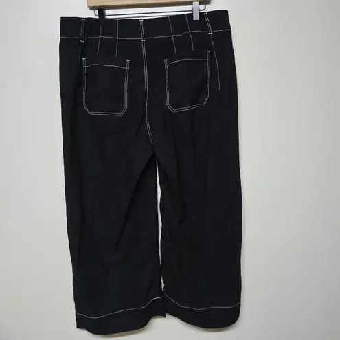 Maeve Anthropologie The Colette Wide Leg Black Crop Pants Contrast Stitch Sz 16W