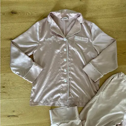 Benefit x Mommesilk Long Sleeve Piped Pyjama Set in Blush Pink