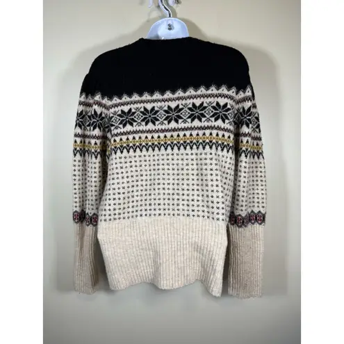 J.Crew Fair Isle Merino Alpaca Blend Sweater Women's L Nordic Knit Black Cream Size L