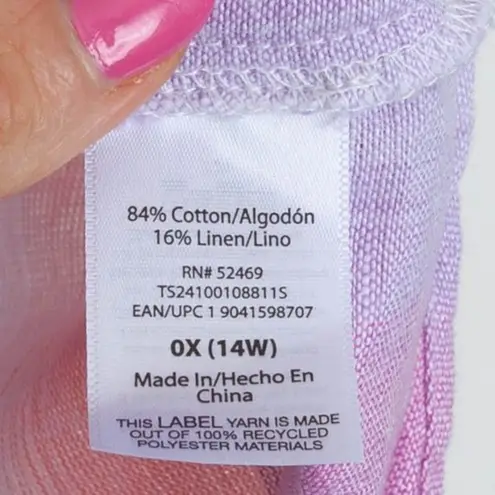 Terra & Sky Womens Button Down Linen Camp Shirt Size 0X Short Sleeve Ombre Work - Image 5