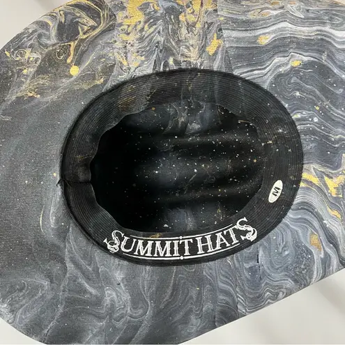 Distressed marble gold glazed Cowboy Hat w/Brown Leather Star concho Band unisex Blue Size M