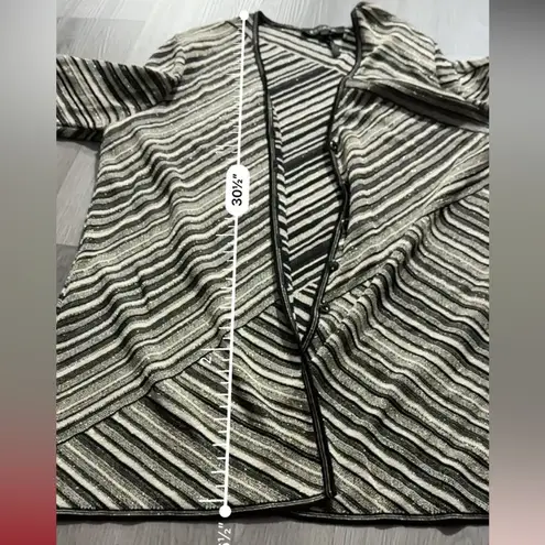 Escada Cream & Black Striped Open Knit 3/4 Sleeve Sweater Cardigan Size 44