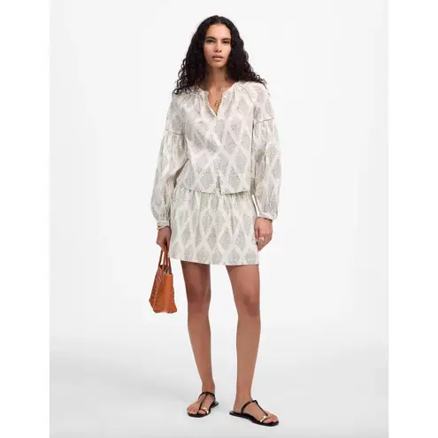 Madewell  Shirred Balloon Sleeve Top Blouse Geometric Print Lighthouse XL NWT