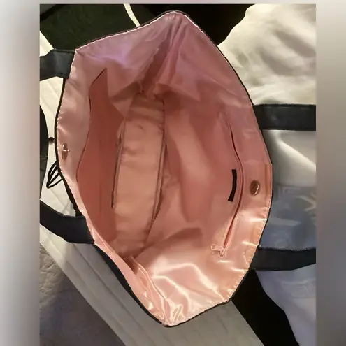 Victoria's Secret Dark Grey Denim Lace Corset Pink satin handbag purse tote bag Gray