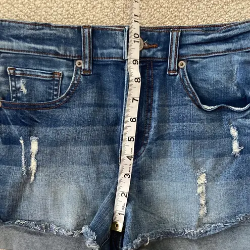 EXPRESS  High Rise Distressed Jean Shorts 2.75” Fringed Midi Full Coverage NWOT thumbnail 9