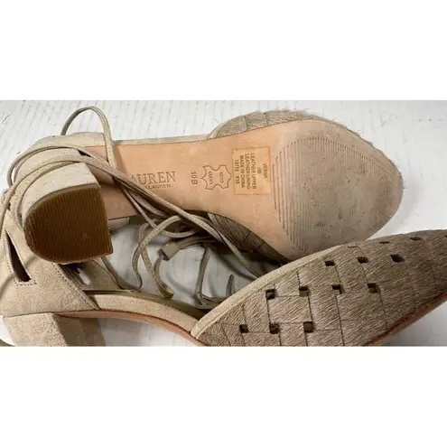 Lauren Ralph Lauren Verna Ankle Wrap D'Orsay Pumps Beige Calf Hair Leather Sz10B Tan Size 10