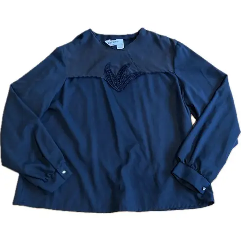 Vintage Womens L Black Leaf Embellished Blouse Whimsigoth Witchy Dark Fairy Size L