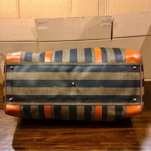 Pequin Pecan Stripe Bandolier Boston Travel Bag with FENDI Shoulder Strap