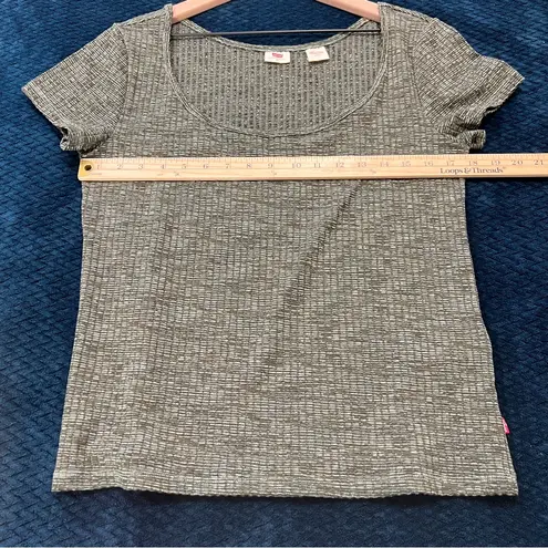 Levi's  90's Olive Green Marled Ribbed Knit Scoop Neck Short Sleeve Tee Size XL