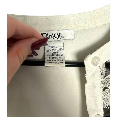 Vintage Y2K PINKY Women's Embroidered Lace Sheer Button Front Fully Lined Tunic White Size L