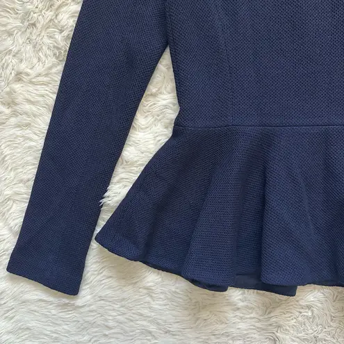 St. John Caviar Jacket Full Zip Up Peplum Wool Blend Long Sleeve Navy Sz 2