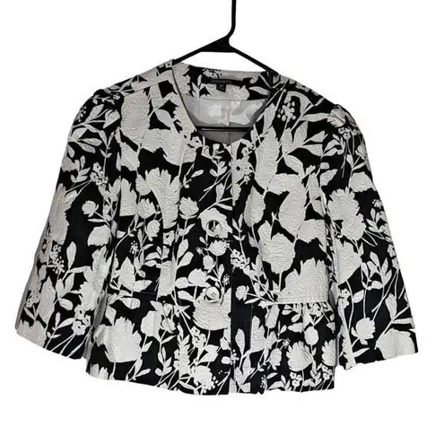 Chadwick's Womens Lined 3/4 Bell Sleeve Blazer Jacket White Black Floral Sz 10P
