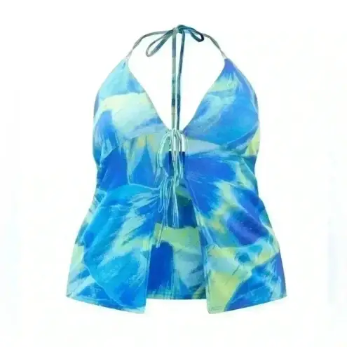 Pretty Little Thing PrettyLittleThings Women’s Blue‎ Abstract Floral Burn Out Printed Top Size 8