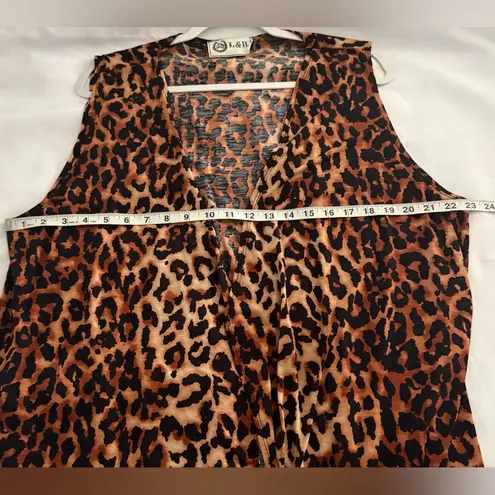 L&B Lucky & Blessed Leopard Print Turquoise Lace Trim Duster Vest XL Western Brown
