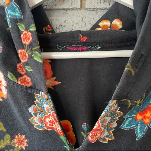 Johnny Was Ardell Pullover Hoodie Black Floral Print Boho Women’s Small