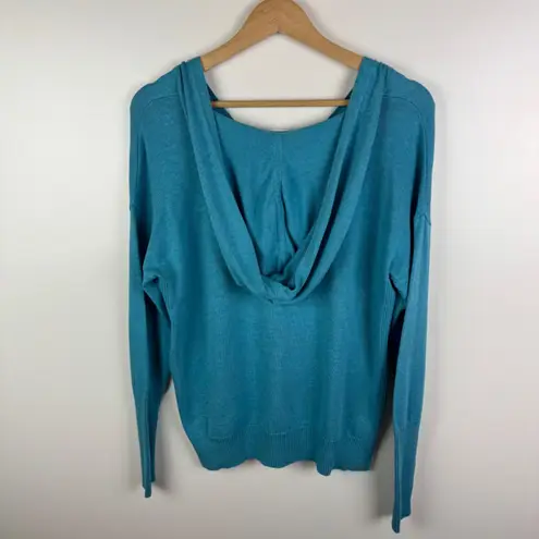 CAbi Hop to Knit Hoodie Small Blue V-Neck Pullover Sweater Comfy Cotton Blend