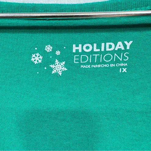 Vintage Santa Green Long Sleeve Tee by Holiday Editions Cotton Holiday Novelty Size 1X
