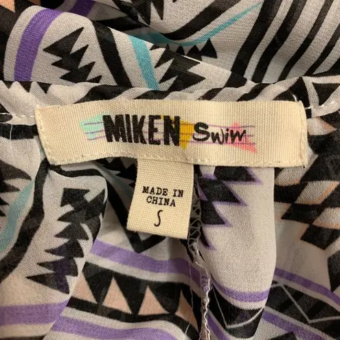 Miken Swim Womens Small Aztec Print Beach Cover Up Geometric Pattern Boho Summer Black