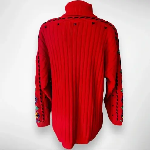 I.B. DIFFUSION Vintage Sweater With Beading And Embroidery Small | EUC Red