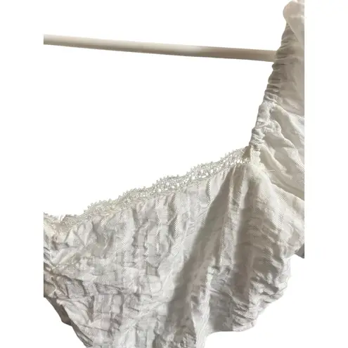 Edikted Crop Top Womens XS White Puffed Sleeve Crinkled Ruffled