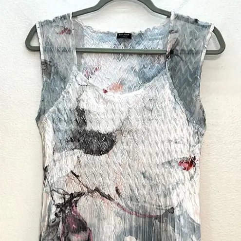 Komarov Floral Charmeuse & Chiffon Tiered Ruffle Dress Size M