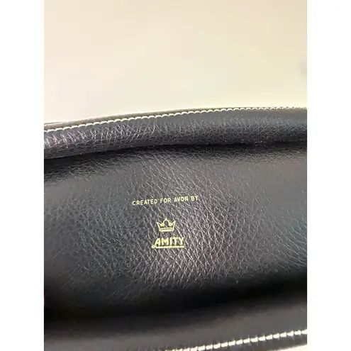 Vintage Black Avon x Amity Train Case Makeup Bag | Yellow Vinyl Lining | 10x4x4 Black